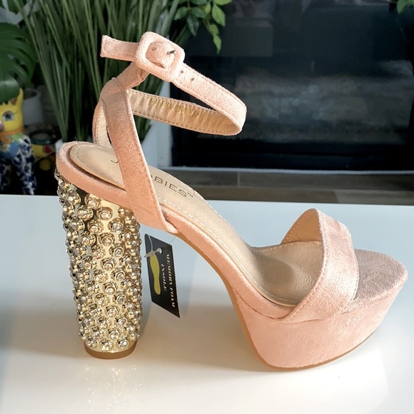 Jacobies Blush Pink Platform Sparkle Gold Heels 6​ - Picture 1 of 15